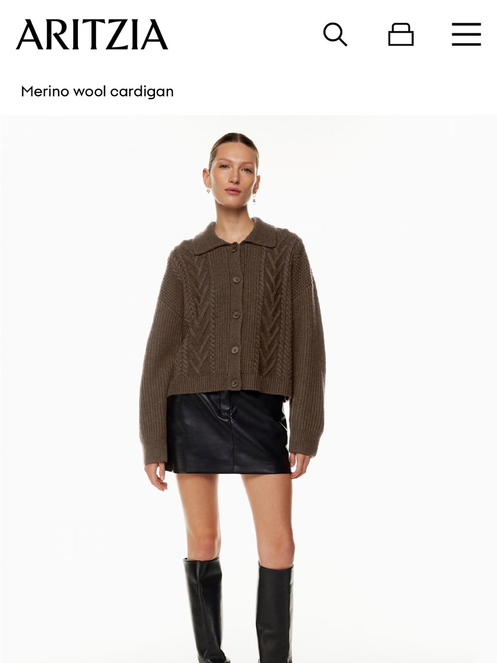 Aritzia Brown Cable-Knit Button-Front Cardigan babaton emporia - Picture 7 of 8
